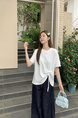 Real Shot of the New 2025 Summer Korean Version of the Navy Collar Loose Cartoon Print Versatile Short-Sleeved T-Shirt for Women in White