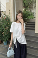 Real Shot of the New 2025 Summer Korean Version of the Navy Collar Loose Cartoon Print Versatile Short-Sleeved T-Shirt for Women in White