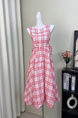 Canned Shiduo 'Oxygen Ramble' Red and White Checked Round Neck Sleeveless Adjustable Drawstring Vest Dress Bud Skirt