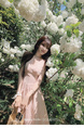 Bigking Daikin Nice Holiday Pink Sling Dress Women's Summer V-neck Tight Waist Fishbone Dress in Light Pink