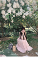 Bigking Daikin Nice Holiday Pink Sling Dress Women's Summer V-neck Tight Waist Fishbone Dress in Light Pink