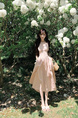 Bigking Daikin Nice Holiday Pink Sling Dress Women's Summer V-neck Tight Waist Fishbone Dress in Light Pink