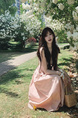 Bigking Daikin Nice Holiday Pink Sling Dress Women's Summer V-neck Tight Waist Fishbone Dress in Light Pink