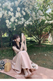 Bigking Daikin Nice Holiday Pink Sling Dress Women's Summer V-neck Tight Waist Fishbone Dress in Light Pink