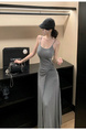 2025 Summer New Twist Design Sense Inspirational Design Slimming Knitted Sling Dress Women's Chest Pad Slimming Dress in Gray