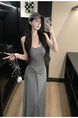 2025 Summer New Twist Design Sense Inspirational Design Slimming Knitted Sling Dress Women's Chest Pad Slimming Dress in Gray