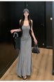2025 Summer New Twist Design Sense Inspirational Design Slimming Knitted Sling Dress Women's Chest Pad Slimming Dress in Gray