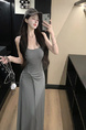 2025 Summer New Twist Design Sense Inspirational Design Slimming Knitted Sling Dress Women's Chest Pad Slimming Dress in Gray