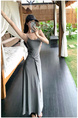 2025 Summer New Twist Design Sense Inspirational Design Slimming Knitted Sling Dress Women's Chest Pad Slimming Dress in Gray