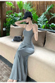 2025 Summer New Twist Design Sense Inspirational Design Slimming Knitted Sling Dress Women's Chest Pad Slimming Dress in Gray
