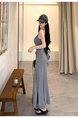 2025 Summer New Twist Design Sense Inspirational Design Slimming Knitted Sling Dress Women's Chest Pad Slimming Dress in Gray