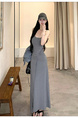 2025 Summer New Twist Design Sense Inspirational Design Slimming Knitted Sling Dress Women's Chest Pad Slimming Dress in Gray