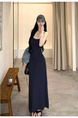 2025 Summer New Twist Design Sense Inspirational Design Slimming Knitted Sling Dress Women's Chest Pad Slimming Dress in Navy Blue