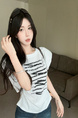 Real Shot Cost-Effective Design Sense Decorative Open-Line Back Hollow-out Cinched Slimming Versatile Short Sleeve T-shirt Top Women in White