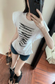 Real Shot Cost-Effective Design Sense Decorative Open-Line Back Hollow-out Cinched Slimming Versatile Short Sleeve T-shirt Top Women in White
