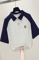 Real Shot White and Navy Blue Raglan Sleeve Short Sleeve T-shirt Women's Summer Western Style Youthful-Looking Loose Polo Collar Color Contrast Patchwork Top Ins