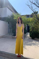 High Quality and Quality! French Style Bright Yellow Knitted Sleeveless Vest Camisole Dress Summer Temperament Waist-Controlled Sheath Dress