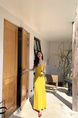 High Quality and Quality! French Style Bright Yellow Knitted Sleeveless Vest Camisole Dress Summer Temperament Waist-Controlled Sheath Dress
