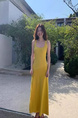 High Quality and Quality! French Style Bright Yellow Knitted Sleeveless Vest Camisole Dress Summer Temperament Waist-Controlled Sheath Dress
