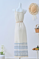 National Holiday Wind Tassel Lace Suspender Dress Female Summer 2025 New Style Slit Hollow Layered Blouse Dress in Cream White