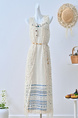 National Holiday Wind Tassel Lace Suspender Dress Female Summer 2025 New Style Slit Hollow Layered Blouse Dress in Cream White