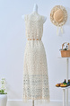 National Holiday Wind Tassel Lace Suspender Dress Female Summer 2025 New Style Slit Hollow Layered Blouse Dress in Cream White