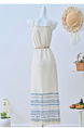 National Holiday Wind Tassel Lace Suspender Dress Female Summer 2025 New Style Slit Hollow Layered Blouse Dress in Cream White