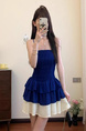 High Quality and Quality! Summer New Retro French Elegant Graceful Pure Desire Hot Girl Stitching High Waist Bubble Dress in Navy Blue and Cream White