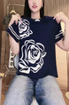 Short-sleeved women's 2025 summer new round neck niche flower letter design T-shirt straight tube slim all-match top trend in Navy Blue and White