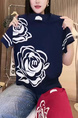 Short-sleeved women's 2025 summer new round neck niche flower letter design T-shirt straight tube slim all-match top trend in Navy Blue and White