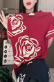 Short-sleeved women's 2025 summer new round neck niche flower letter design T-shirt straight tube slim all-match top trend in Burgundy and Cream