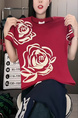 Short-sleeved women's 2025 summer new round neck niche flower letter design T-shirt straight tube slim all-match top trend in Burgundy and Cream