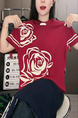 Short-sleeved women's 2025 summer new round neck niche flower letter design T-shirt straight tube slim all-match top trend in Burgundy and Cream