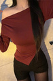 South Korea's Dongdaemun Spring and Summer New Temperament One-Shoulder Heart-Shaped Gangnam Beauty Shows the Figure and Can Be Exposed Shoulder Long-Sleeved T-Shirt in Burgundy