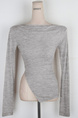 South Korea's Dongdaemun Spring and Summer New Temperament One-Shoulder Heart-Shaped Gangnam Beauty Shows the Figure and Can Be Exposed Shoulder Long-Sleeved T-Shirt in Gray