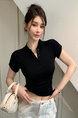 Real Shot Summer Korean-Style Slim-Fit Raglan Button Pleated Design Slimming Short-Sleeved Women's Solid Color Top T-shirt in Black