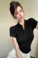 Real Shot Summer Korean-Style Slim-Fit Raglan Button Pleated Design Slimming Short-Sleeved Women's Solid Color Top T-shirt in Black