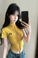 Real Shot Cost-Effective Slim Fit Slimming Hot Girl Zipper Cardigan Outerwear T-shirt Top for Women in Yellow