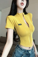Real Shot Cost-Effective Slim Fit Slimming Hot Girl Zipper Cardigan Outerwear T-shirt Top for Women in Yellow