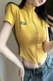 Real Shot Cost-Effective Slim Fit Slimming Hot Girl Zipper Cardigan Outerwear T-shirt Top for Women in Yellow