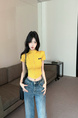 Real Shot Cost-Effective Slim Fit Slimming Hot Girl Zipper Cardigan Outerwear T-shirt Top for Women in Yellow
