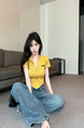 Real Shot Cost-Effective Slim Fit Slimming Hot Girl Zipper Cardigan Outerwear T-shirt Top for Women in Yellow