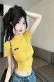 Real Shot Cost-Effective Slim Fit Slimming Hot Girl Zipper Cardigan Outerwear T-shirt Top for Women in Yellow