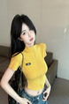 Real Shot Cost-Effective Slim Fit Slimming Hot Girl Zipper Cardigan Outerwear T-shirt Top for Women in Yellow