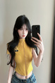 Real Shot Cost-Effective Slim Fit Slimming Hot Girl Zipper Cardigan Outerwear T-shirt Top for Women in Yellow