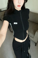 Real Shot Cost-Effective Slim Fit Slimming Hot Girl Zipper Cardigan Outerwear T-shirt Top for Women in Black