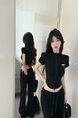 Real Shot Cost-Effective Slim Fit Slimming Hot Girl Zipper Cardigan Outerwear T-shirt Top for Women in Black