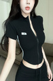 Real Shot Cost-Effective Slim Fit Slimming Hot Girl Zipper Cardigan Outerwear T-shirt Top for Women in Black