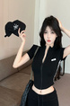 Real Shot Cost-Effective Slim Fit Slimming Hot Girl Zipper Cardigan Outerwear T-shirt Top for Women in Black