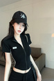 Real Shot Cost-Effective Slim Fit Slimming Hot Girl Zipper Cardigan Outerwear T-shirt Top for Women in Black